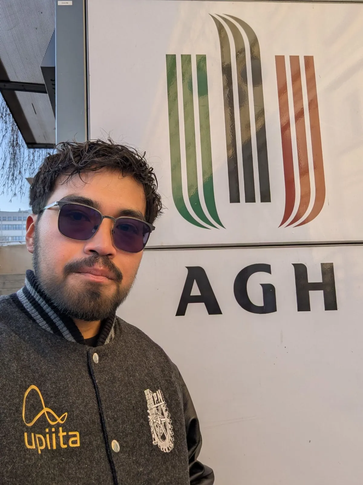Iván at the AGH University of Krakow campus during the academic exchange