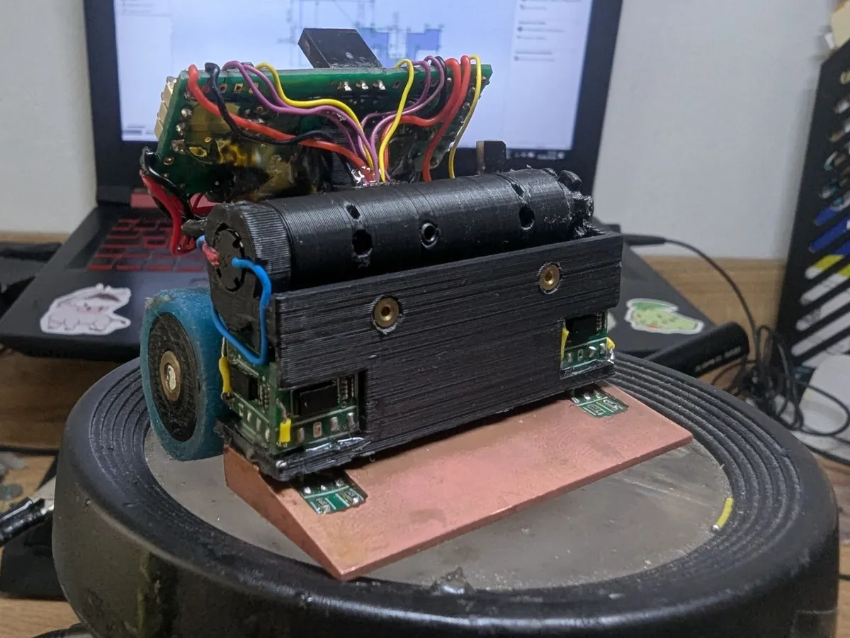 The control board integrated into a compact competition robot chassis