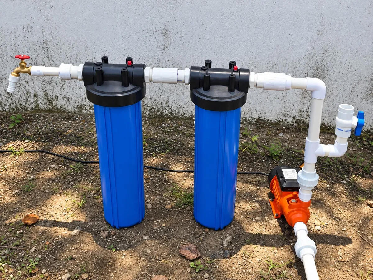 Secondary view of the filtration and pump assembly of the rainwater harvesting system